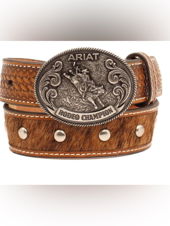 Ariat Other - Ariat 22 Rodeo Brown Studded Kids' Genuine Leather Belt with Calf Hair-On Detail